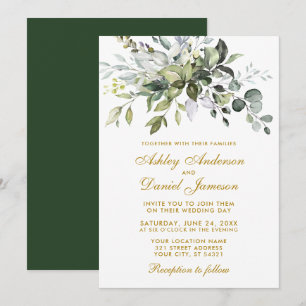 Elegant Watercolor Greenerity Wedding Gold Einladung