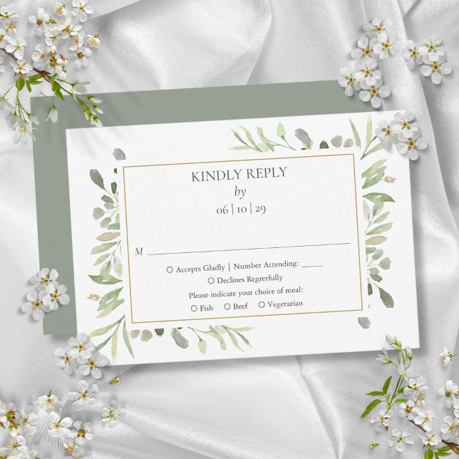 Elegant Watercolor Greenerity Wedding RSVP Karte (Elegant Watercolor Greenery Wedding RSVP Card)