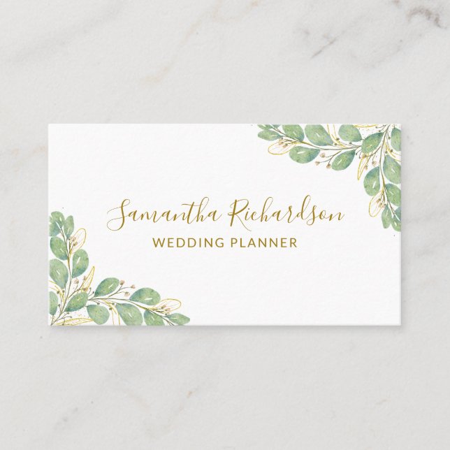 Elegant Watercolor Greenery Eucalyptus Visitenkarte (Vorderseite)