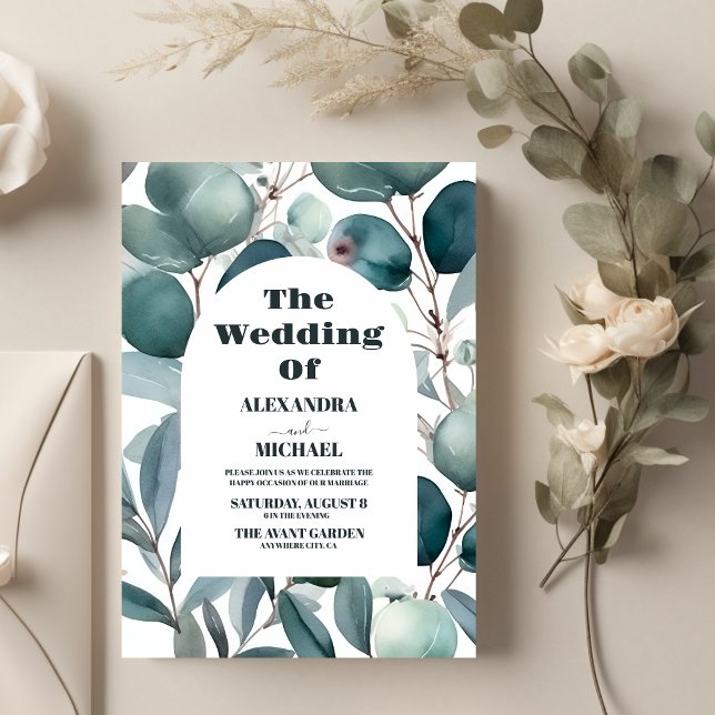 Elegant Watercolor Greenery Eucalyptus Wedding Einladung (Von Creator hochgeladen)