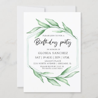 Elegant Watercolor Greenery Geburtstagsparty Einladung
