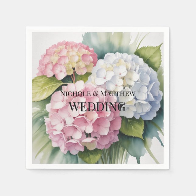 Elegant Watercolor Hydrangea Wedding Serviette (Vorderseite)