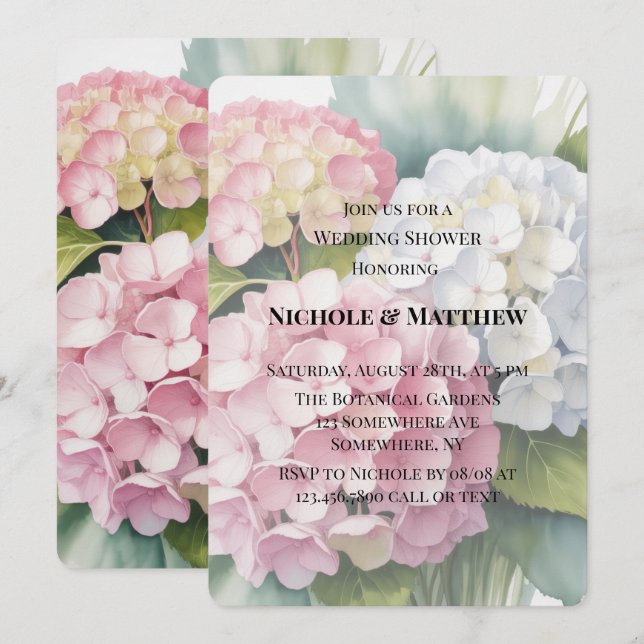 Elegant Watercolor Hydrangea Wedding Shower Einladung (Vorne/Hinten)