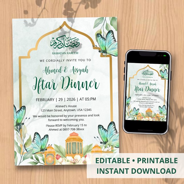 Elegant Watercolor Iftar Ramadan Dinner Invitation Einladung (Von Creator hochgeladen)