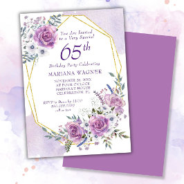 Elegant Watercolor Lila Floral 65. Geburtstag Einladung