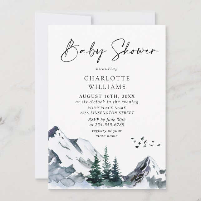 Elegant Watercolor Mountains NEUTRAL Baby Shower  Einladung (Vorderseite)