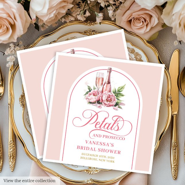 Elegant watercolor napkins pearls and prosecco serviette (Add a touch of sophistication to your celebration with these Petals and Prosecco bridal shower napki)