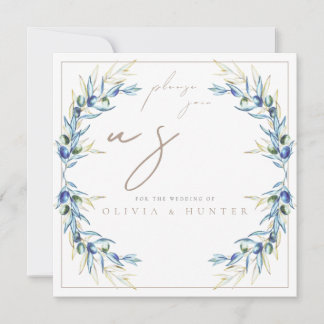 Elegant Watercolor Olive Branch Wedding Invitation