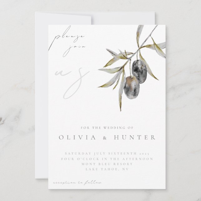 Elegant Watercolor Olive Branch Wedding Invitation Einladung (Vorderseite)