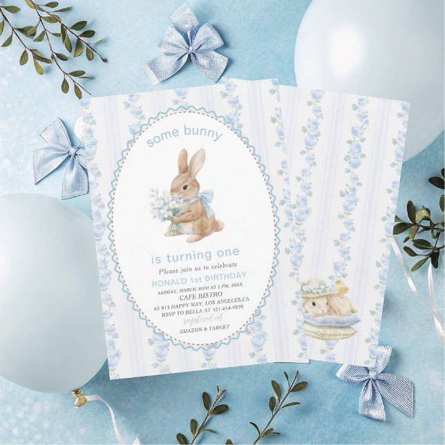Elegant  Watercolor One 1st Birthday some bunny Gi Einladung (Von Creator hochgeladen)