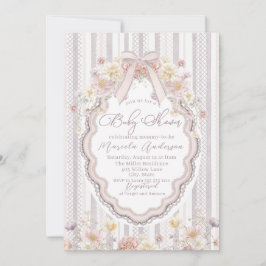 Elegant Watercolor pastel wildflower bow lace Baby Einladung