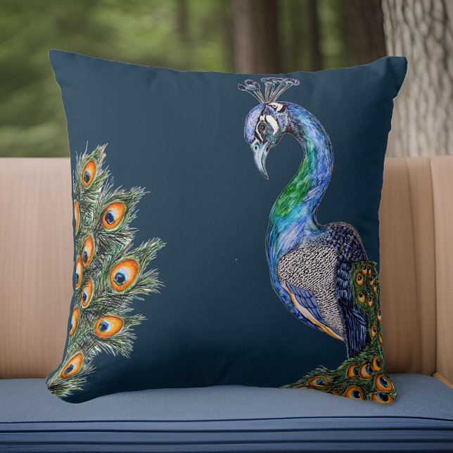 Elegant Watercolor Peacock Navy Kissen (Von Creator hochgeladen)