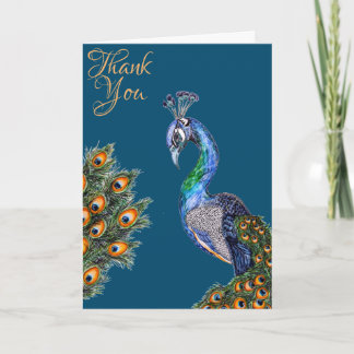 Elegant Watercolor Peacock Vielen Dank Karte