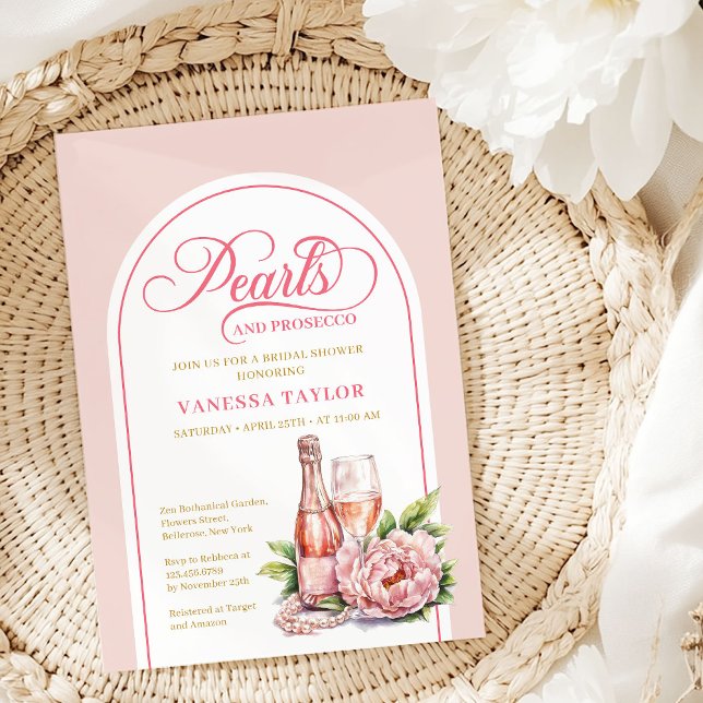 Elegant Watercolor Pearls and Prosecco Invitation Einladung (Elegant Watercolor Pearls and Prosecco Invitation)