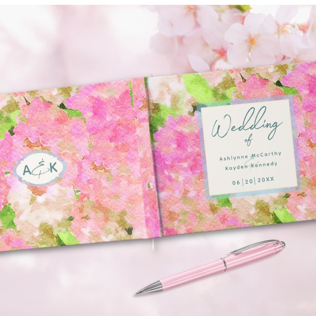 Elegant Watercolor Pink Hydrangea Garden Wedding  Gästebuch (Von Creator hochgeladen)