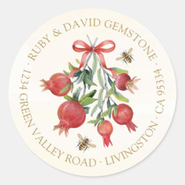 Elegant Watercolor Pomegranate Holiday Address Runder Aufkleber
