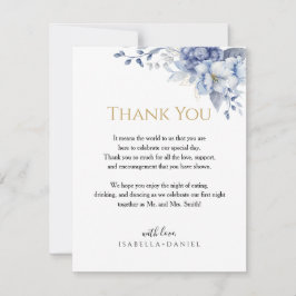 Elegant Watercolor Powder Blue Floral Wedding  Dankeskarte