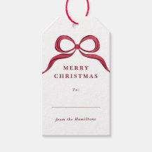 Elegant Watercolor Red Bow Merry Christmas