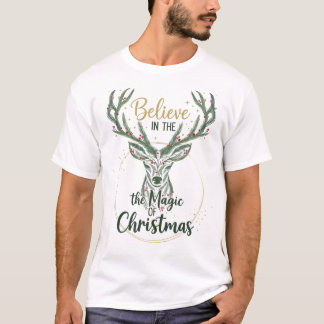 Elegant Watercolor Reindeer Wreath T-Shirt