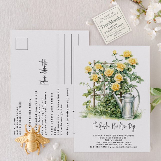 Elegant Watercolor Roses Garden Moving Ankündigungspostkarte (Von Creator hochgeladen)