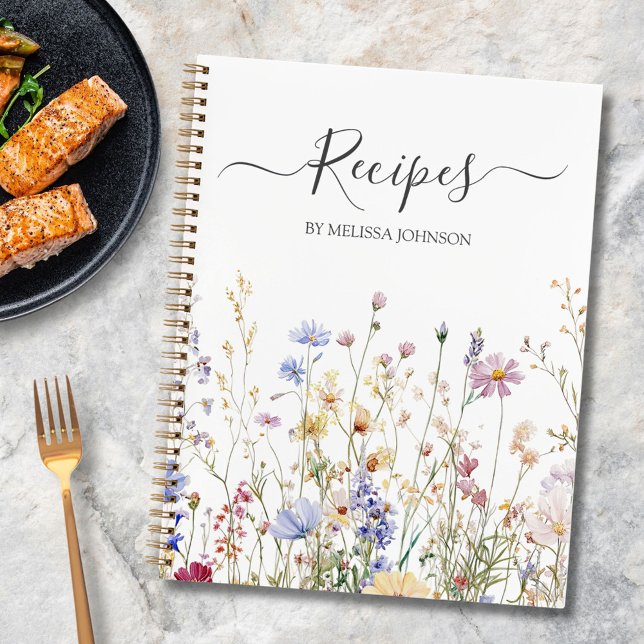 Elegant Watercolor Rustic Wildflower Field Recipe  Notizbuch (In situ)