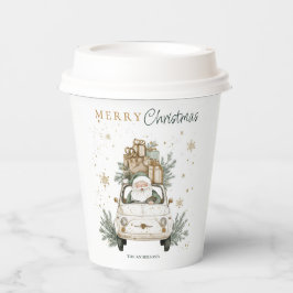 Elegant Watercolor Santa Car Snow Christmas Party  Pappbecher