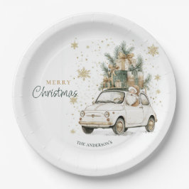 Elegant Watercolor Santa Car Snow Christmas Party  Pappteller