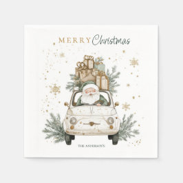 Elegant Watercolor Santa Car Snow Christmas Party  Serviette