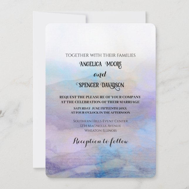  Elegant watercolor style  purple blue wedding  Einladung (Vorderseite)
