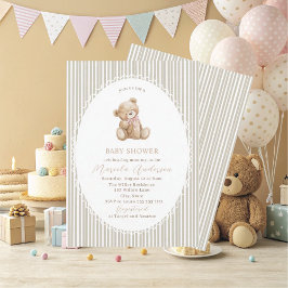 Elegant Watercolor Teddy Bear blue bow Baby Shower Einladung