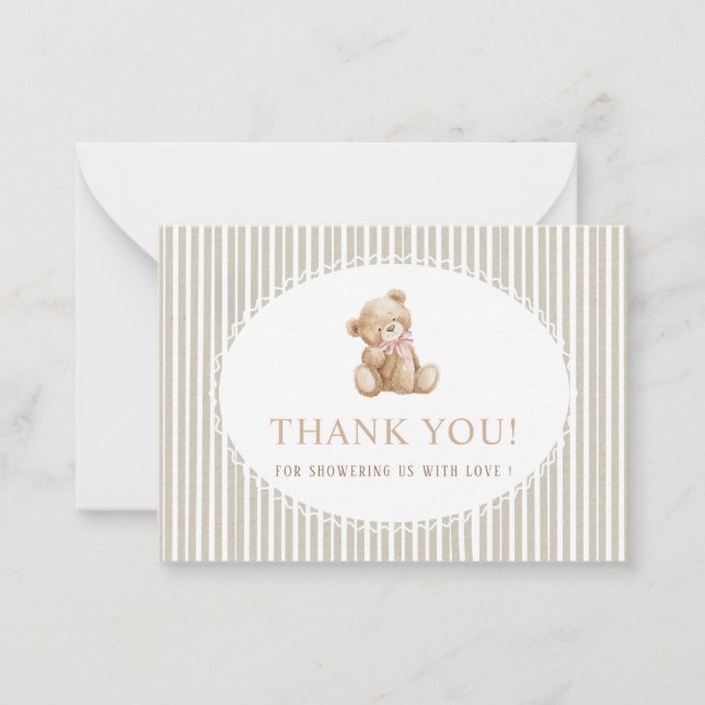 Elegant Watercolor teddy bear bow blue Baby shower Mitteilungskarte (Vorderseite)