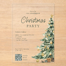 Elegant Watercolor Tree QR Code Christmas Party  Acryleinladungen