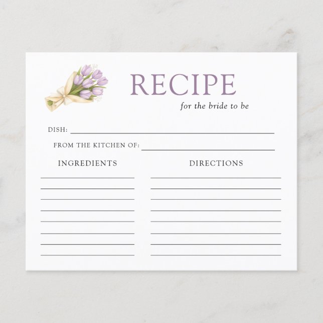 Elegant Watercolor Tulip Bridal Shower Recipe Card (Vorderseite)