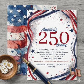 Elegant Watercolor US Flag America 250 Birthday  Einladung