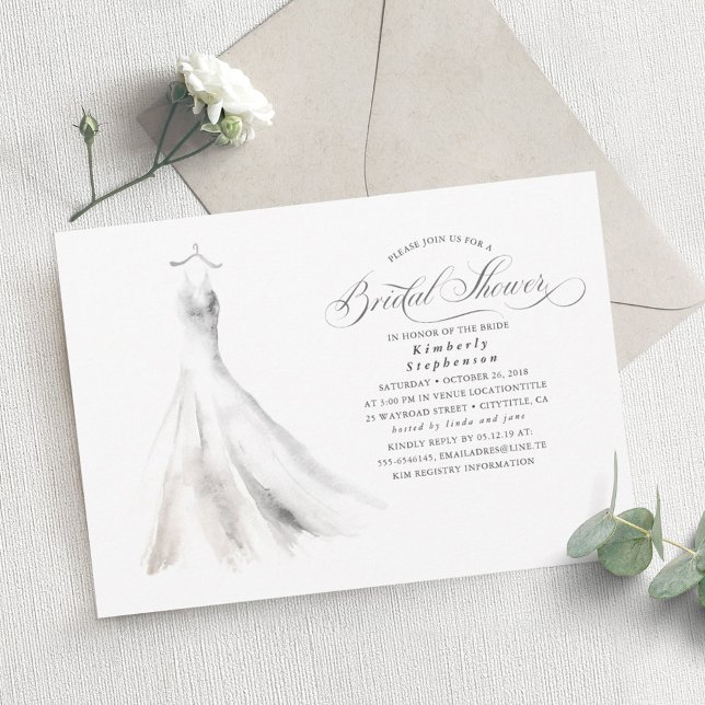 Elegant Watercolor Wedding Dress Bridal Shower Einladung (Von Creator hochgeladen)