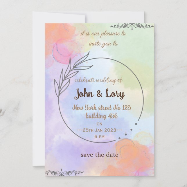 Elegant Watercolor Wedding Invitation  Einladung (Vorderseite)