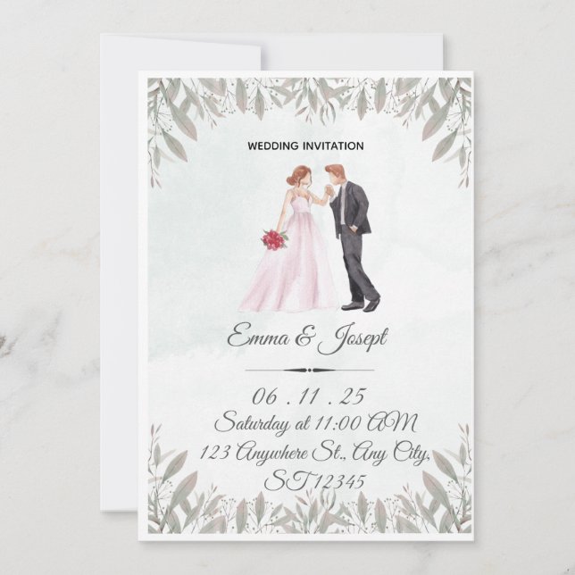 Elegant Watercolor Wedding Invitation  Einladung (Vorderseite)