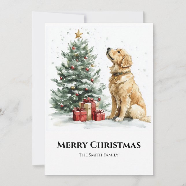 Elegant Watercolor Weihnachten und Hund (Vorderseite)