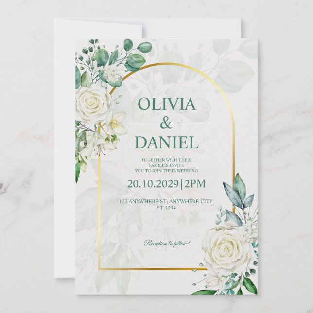 Elegant Watercolor White Roses Wedding Invitation (Devant)