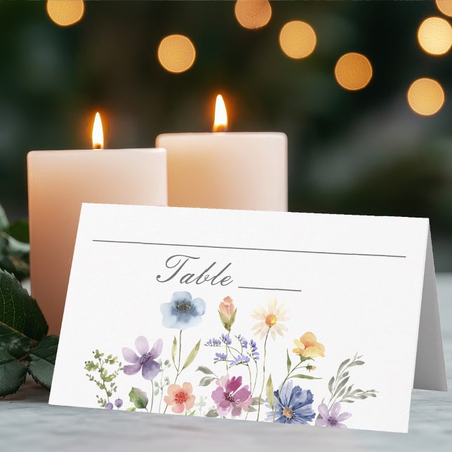 Elegant Watercolor Wildflowers Spring Wedding Platzkarte (Von Creator hochgeladen)