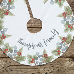 Elegant Watercolor Winter Greenery Pine Eukalyptus Polyester Weihnachtsbaumdecke<br><div class="desc">Dieses Design zeichnet sich durch ein weihnachtlich elegantes Aquarell-Weihnachtsbaumrock mit einem stilvollen Kalligrafieschrift,  einem botanischen Blätter Blätter aus Winterblättern,  kreativen Blätter Naturdesign,  eucalyptus blau-grüne Kiefernäste,  Pinienbäume Blätter Blattdesign,  Weihnachtsfeiertag einfache Wohngestaltung,  schlichte Weihnachtsbaumdekoration,  Schriftart mit Kalligrafie,  kreativen,  kreativen und vereinfachenden und schlichten Stil aus</div>