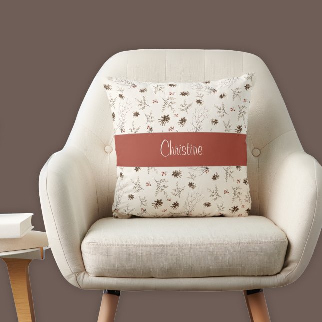 Elegant Watercolor Woodland Monogram Name Kissen (Von Creator hochgeladen)