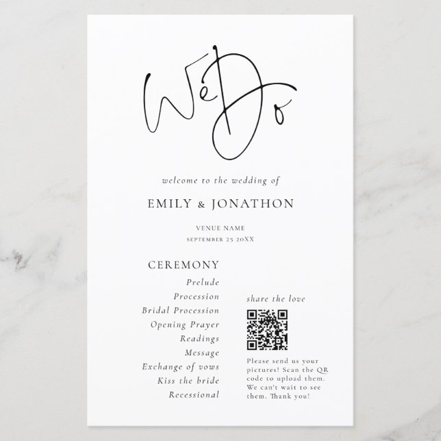 Elegant We Do Share Fotos Qr Code Hochzeitsprogram (Vorderseite)