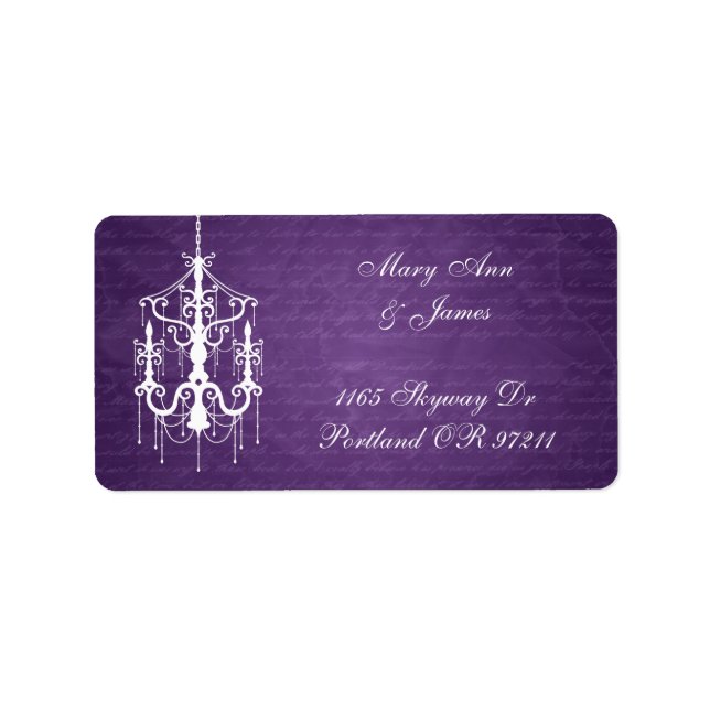 Elegant Wedding Address Chandelier Lila Adressaufkleber (Vorne)