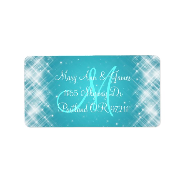 Elegant Wedding Address Glamour Sparks Blue Adressaufkleber (Vorne)