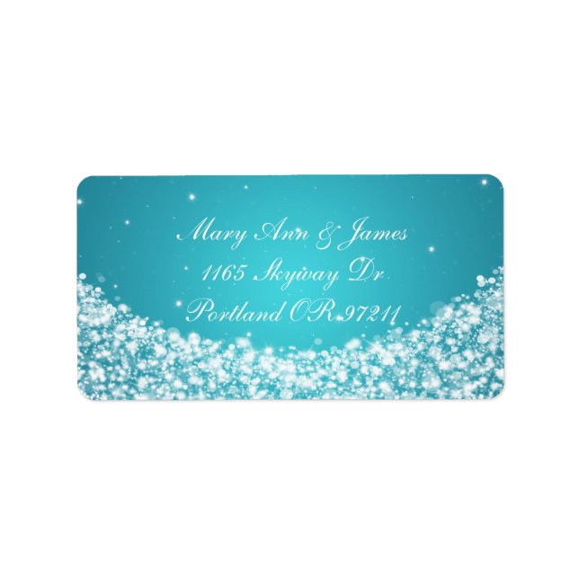 Elegant Wedding Address Star Sparkle Blue Adressaufkleber (Vorne)