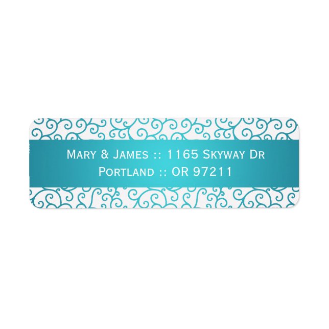 Elegant Wedding Address Wirbel Pattern Aqua Blue (Vorne)