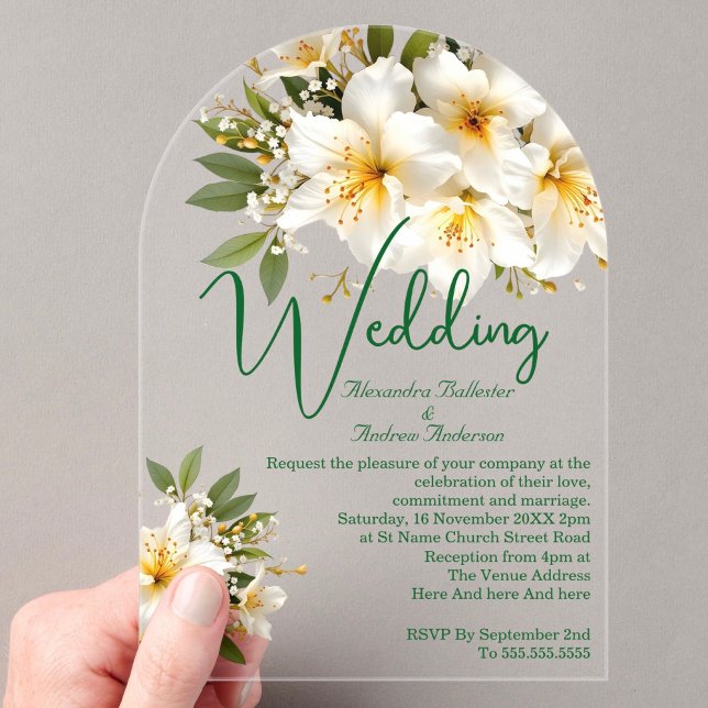Elegant Wedding Azaleas Weiße Gelbe Blumen Acryleinladungen (Von Creator hochgeladen)
