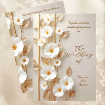 Elegant Wedding Beige White Flowers Gold Bamboo
