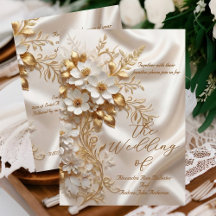 Elegant Wedding Beige White Gold Floral Silk